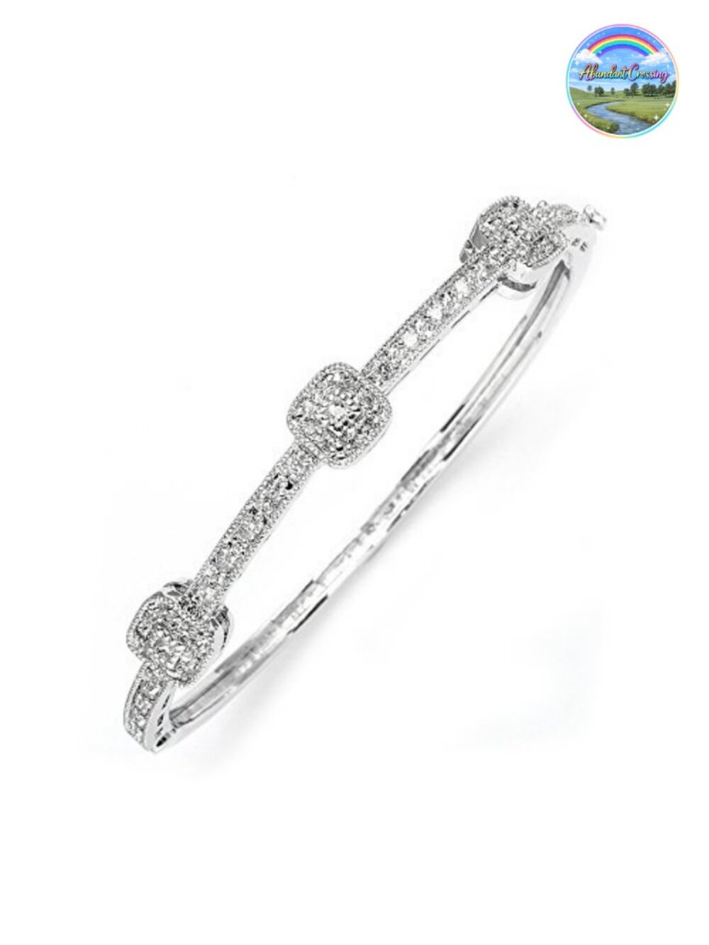 Vintage Cubic Zirconia Bangle Bracelet With Silver Platinum Plating